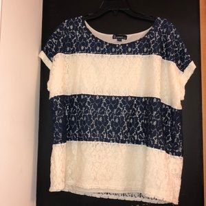Blue & Off White Lace XL Top